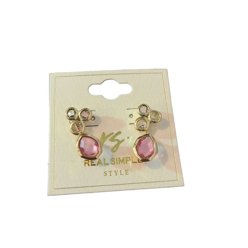 Real Simple Style Pink Crystal Earrings‎